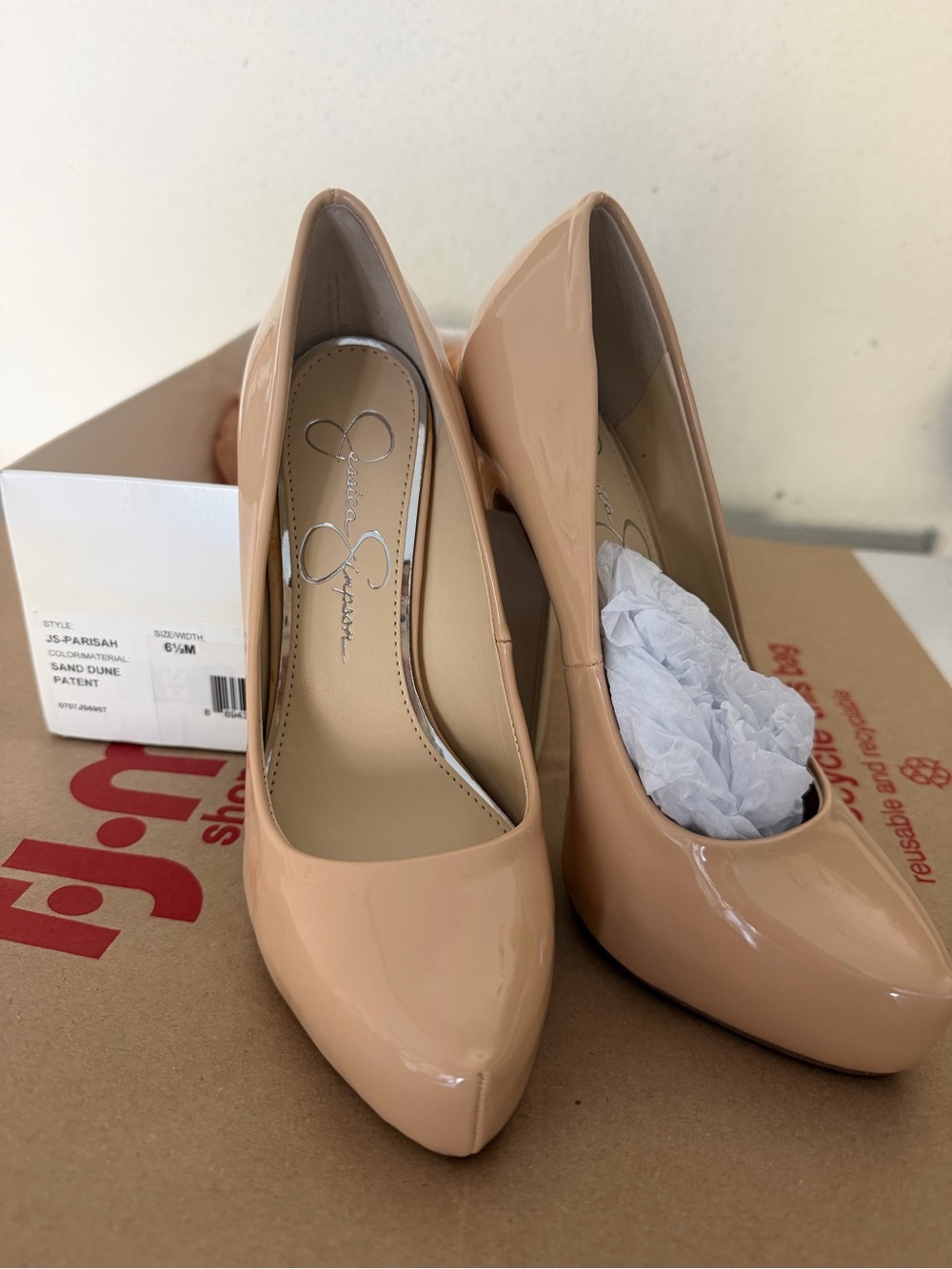 Jessica Simpson Nude Patent Pointed-Toe Pumps